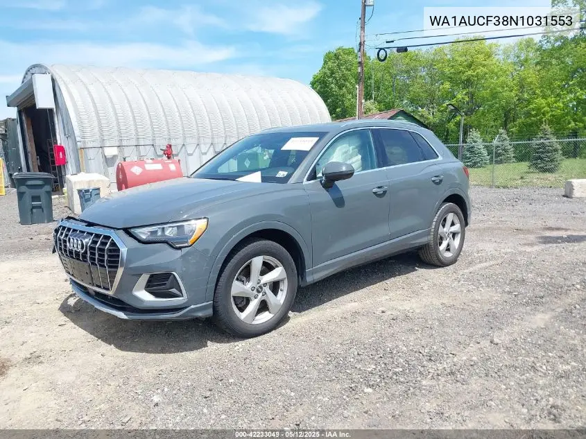 2022 Audi Q3 Premium 40 Tfsi Quattro Tiptronic VIN: WA1AUCF38N1031553 Lot: 42233049
