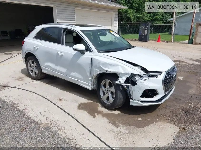 2022 Audi Q3 Premium Plus 40 Tfsi Quattro Tiptronic VIN: WA1BUCF36N1138119 Lot: 42536021