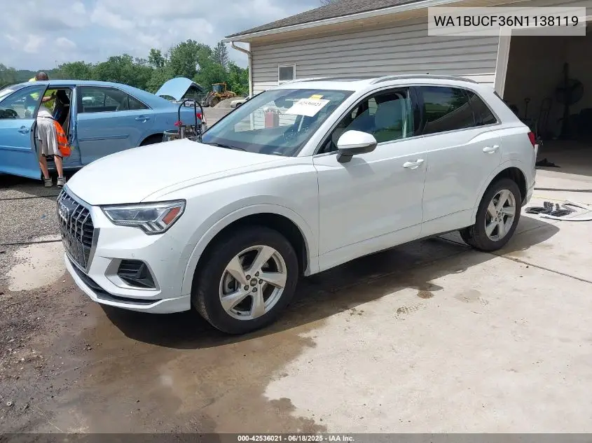 2022 Audi Q3 Premium Plus 40 Tfsi Quattro Tiptronic VIN: WA1BUCF36N1138119 Lot: 42536021
