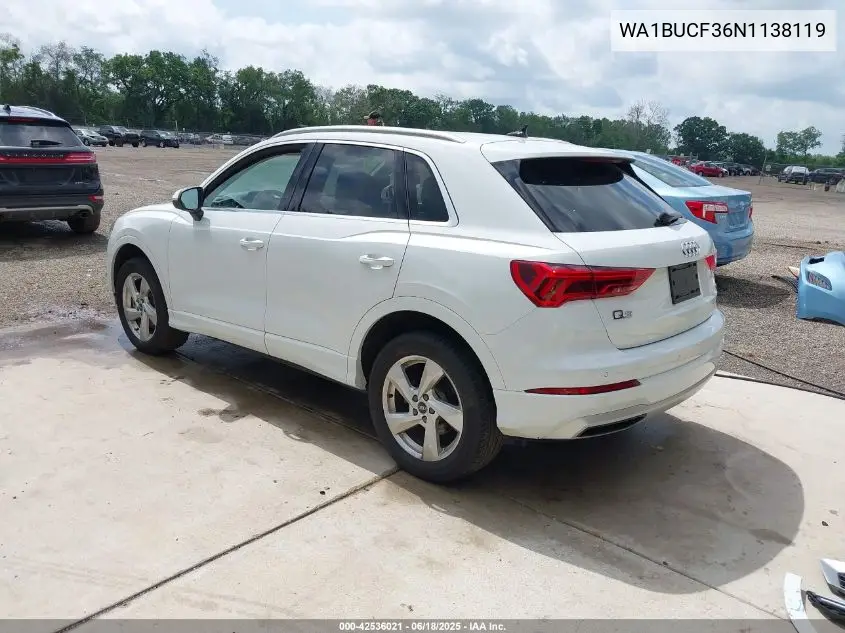 2022 Audi Q3 Premium Plus 40 Tfsi Quattro Tiptronic VIN: WA1BUCF36N1138119 Lot: 42536021