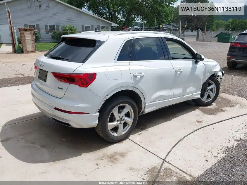 2022 Audi Q3 Premium Plus 40 Tfsi Quattro Tiptronic VIN: WA1BUCF36N1138119 Lot: 42536021