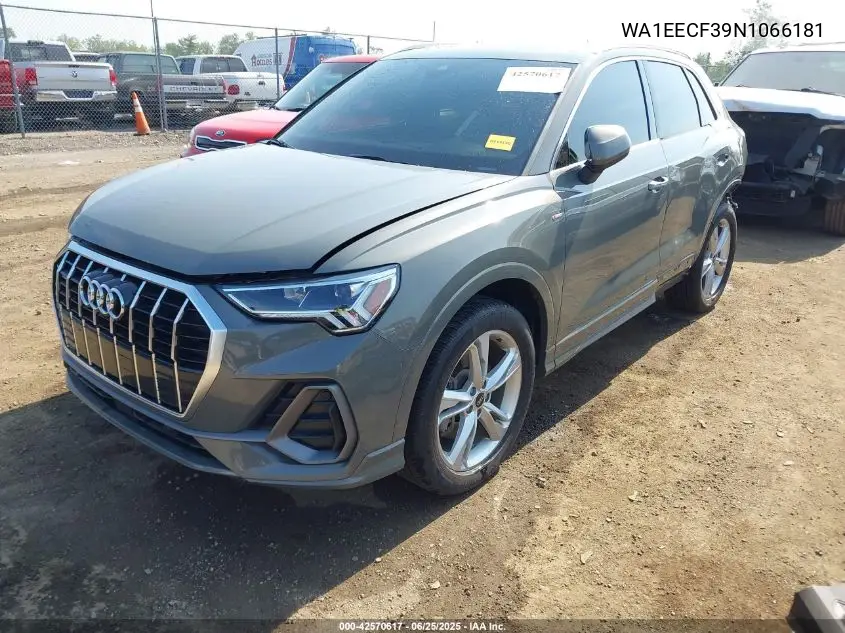2022 Audi Q3 Premium Plus 45 Tfsi S Line Quattro Tiptronic VIN: WA1EECF39N1066181 Lot: 42570617