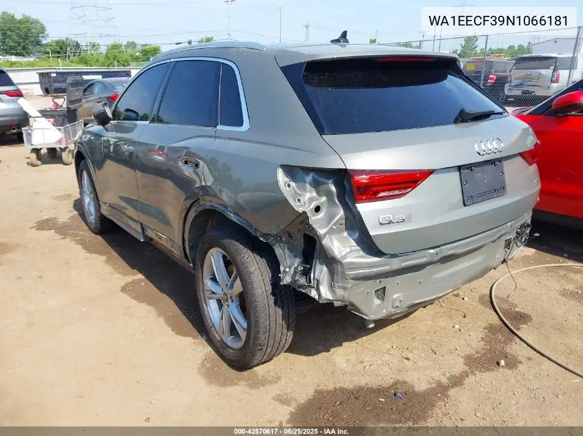 2022 Audi Q3 Premium Plus 45 Tfsi S Line Quattro Tiptronic VIN: WA1EECF39N1066181 Lot: 42570617