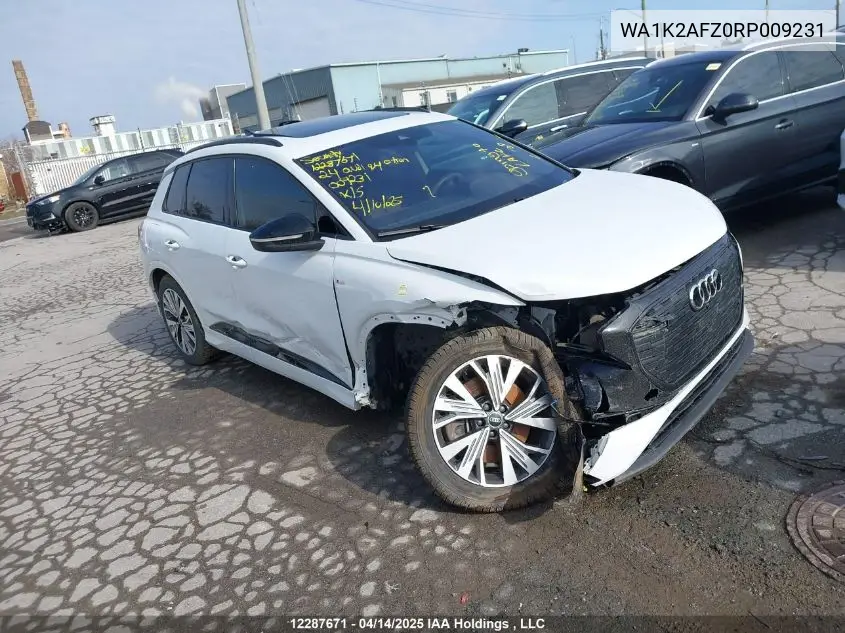 2024 Audi Q4 E-Tron VIN: WA1K2AFZ0RP009231 Lot: 12287671