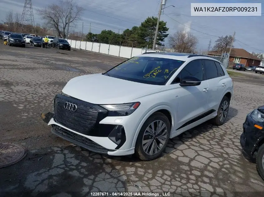 2024 Audi Q4 E-Tron VIN: WA1K2AFZ0RP009231 Lot: 12287671