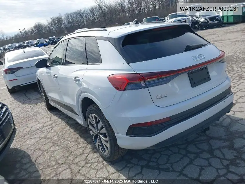 2024 Audi Q4 E-Tron VIN: WA1K2AFZ0RP009231 Lot: 12287671