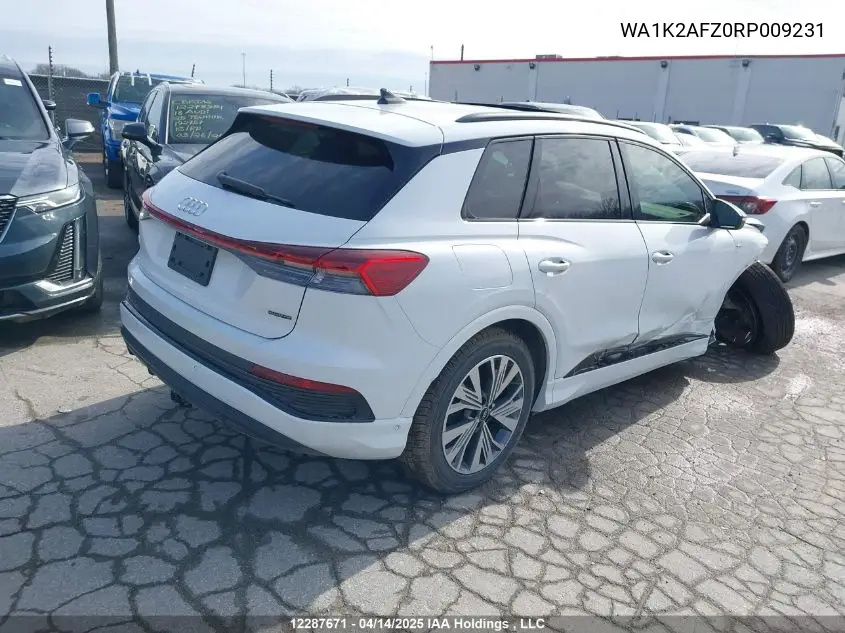 2024 Audi Q4 E-Tron VIN: WA1K2AFZ0RP009231 Lot: 12287671