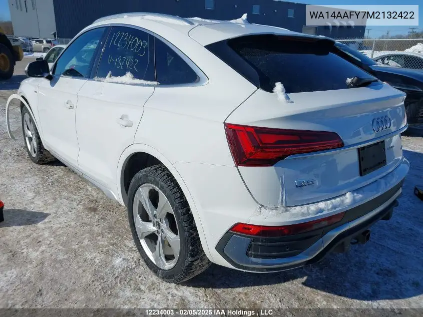 2021 Audi Q5 45 Progressiv VIN: WA14AAFY7M2132422 Lot: 12234003