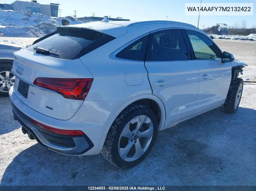 2021 Audi Q5 45 Progressiv VIN: WA14AAFY7M2132422 Lot: 12234003