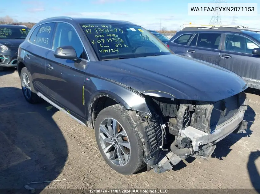 2022 Audi Q5 VIN: WA1EAAFYXN2071153 Lot: 12138774