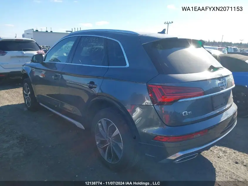 2022 Audi Q5 VIN: WA1EAAFYXN2071153 Lot: 12138774