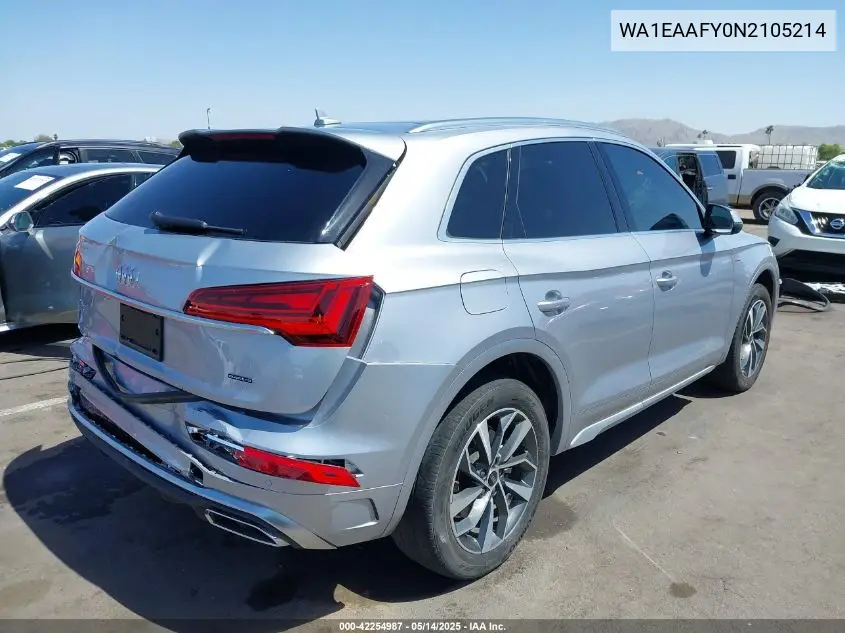 2022 Audi Q5 Premium Plus 45 Tfsi S Line Quattro S Tronic VIN: WA1EAAFY0N2105214 Lot: 42254987
