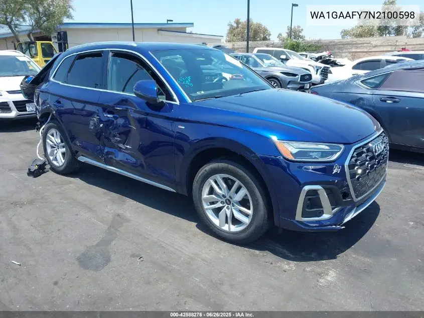 2022 Audi Q5 Premium 45 Tfsi S Line Quattro S Tronic VIN: WA1GAAFY7N2100598 Lot: 42588276