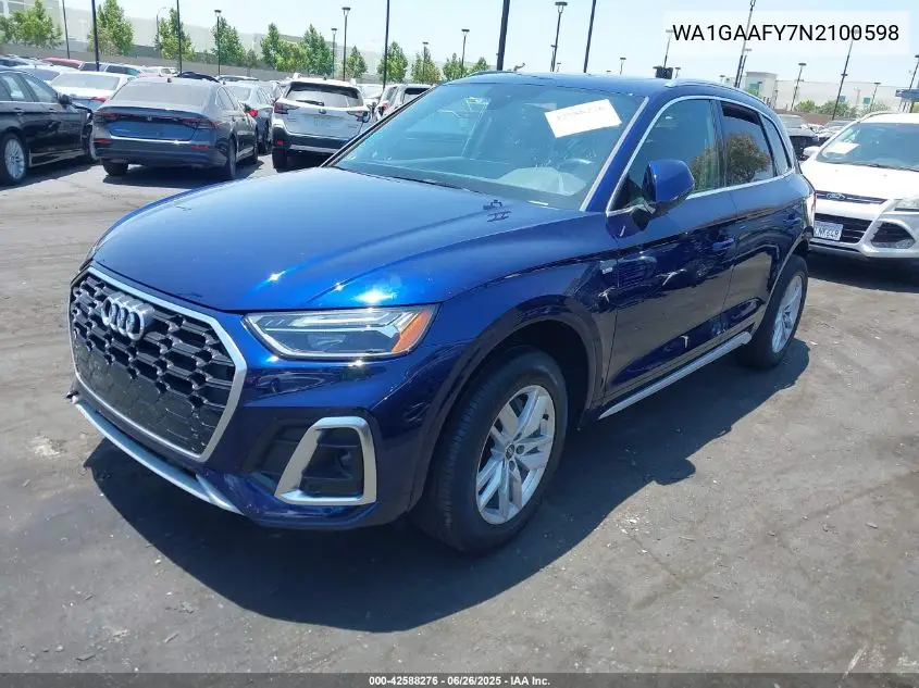 2022 Audi Q5 Premium 45 Tfsi S Line Quattro S Tronic VIN: WA1GAAFY7N2100598 Lot: 42588276