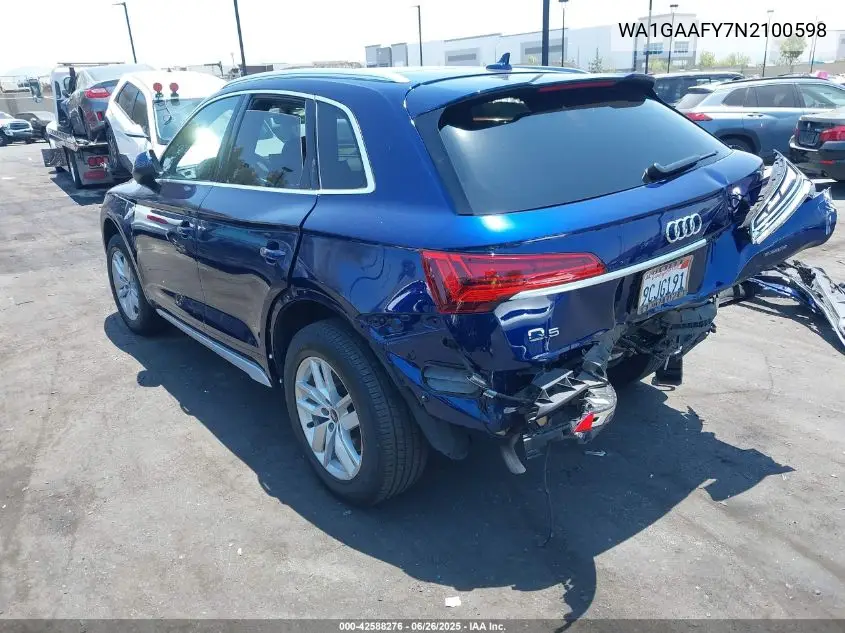 2022 Audi Q5 Premium 45 Tfsi S Line Quattro S Tronic VIN: WA1GAAFY7N2100598 Lot: 42588276