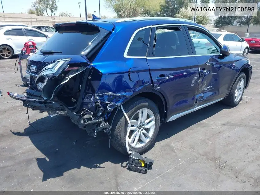 2022 Audi Q5 Premium 45 Tfsi S Line Quattro S Tronic VIN: WA1GAAFY7N2100598 Lot: 42588276