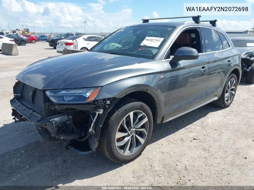 2022 Audi Q5 Premium Plus 45 Tfsi S Line Quattro S Tronic VIN: WA1EAAFY2N2072698 Lot: 42607942