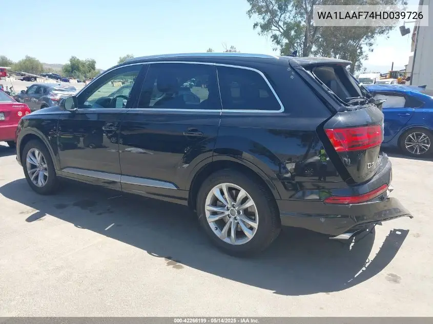 2017 Audi Q7 3.0T Premium VIN: WA1LAAF74HD039726 Lot: 42266199