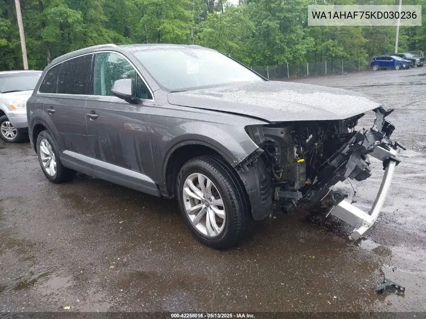 2019 Audi Q7 45 Premium/45 Se Premium VIN: WA1AHAF75KD030236 Lot: 42258016