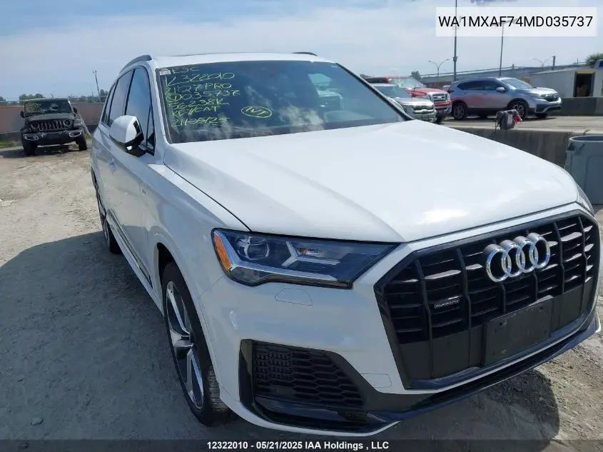 2021 Audi Q7 Progressiv VIN: WA1MXAF74MD035737 Lot: 12322010
