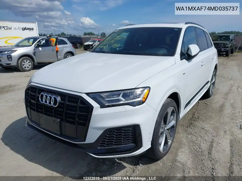 2021 Audi Q7 Progressiv VIN: WA1MXAF74MD035737 Lot: 12322010