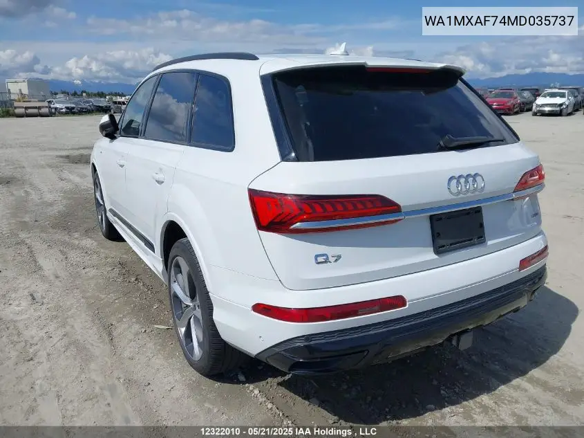 2021 Audi Q7 Progressiv VIN: WA1MXAF74MD035737 Lot: 12322010