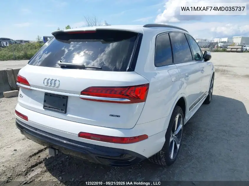 2021 Audi Q7 Progressiv VIN: WA1MXAF74MD035737 Lot: 12322010