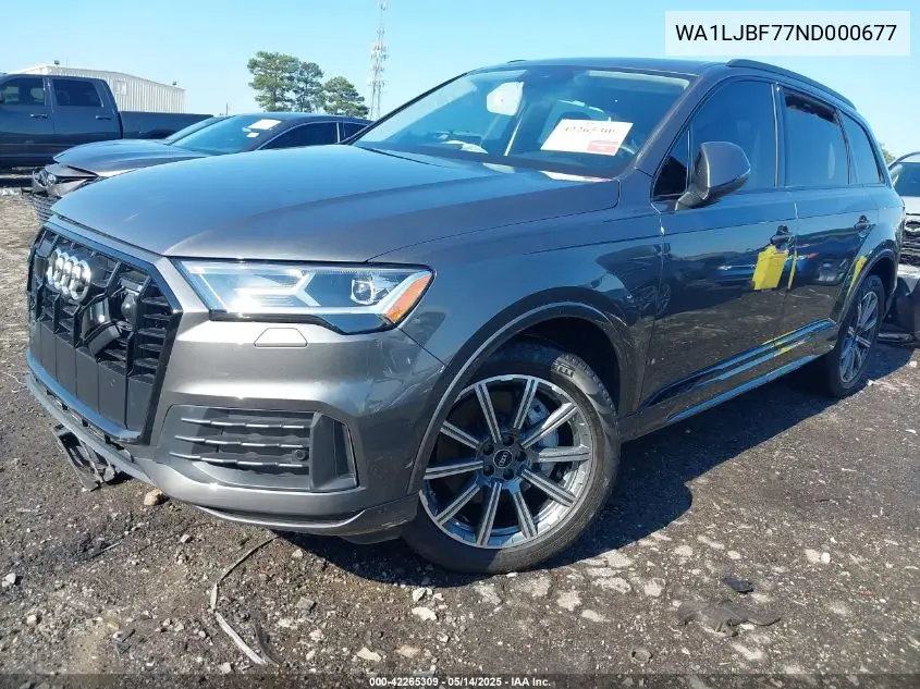 2022 Audi Q7 Premium Plus 45 Tfsi Quattro Tiptronic VIN: WA1LJBF77ND000677 Lot: 42265309