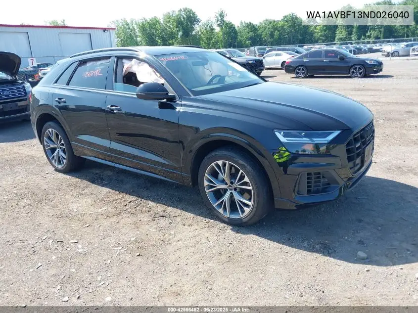 2022 Audi Q8 Premium 55 Tfsi Quattro Tiptronic VIN: WA1AVBF13ND026040 Lot: 42566482