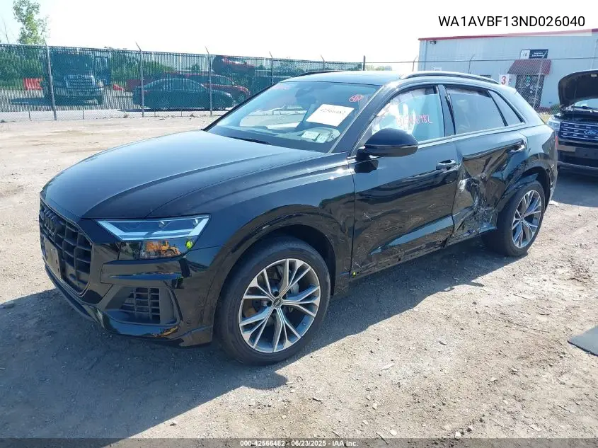 2022 Audi Q8 Premium 55 Tfsi Quattro Tiptronic VIN: WA1AVBF13ND026040 Lot: 42566482