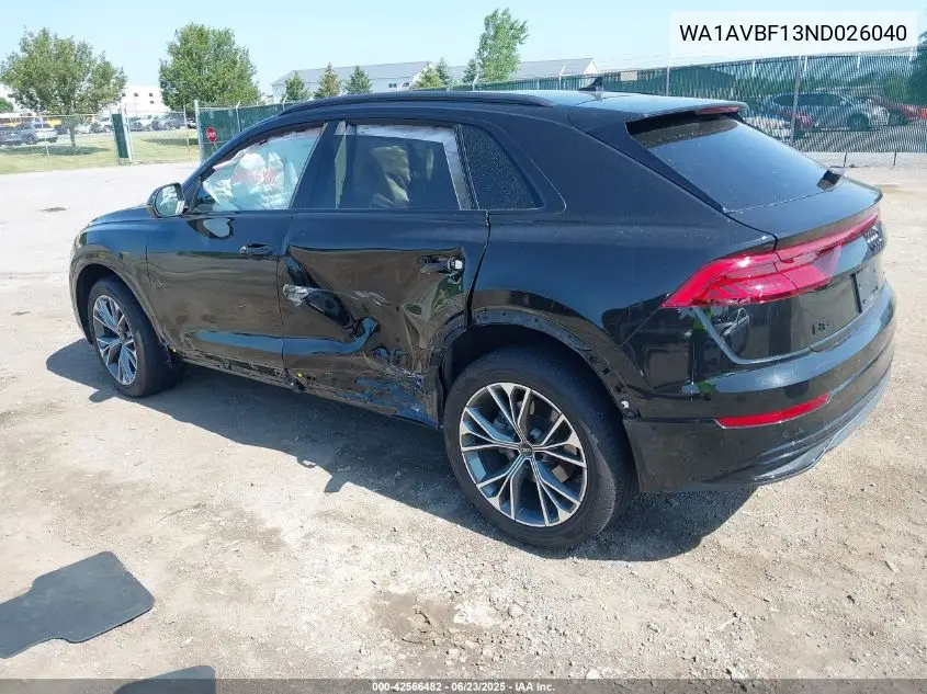 2022 Audi Q8 Premium 55 Tfsi Quattro Tiptronic VIN: WA1AVBF13ND026040 Lot: 42566482
