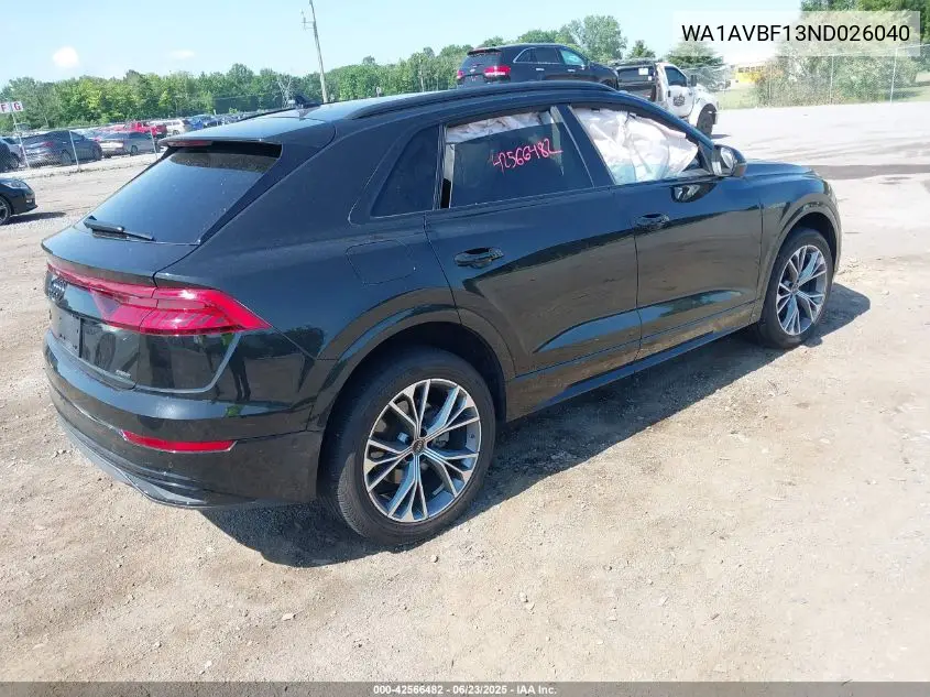 2022 Audi Q8 Premium 55 Tfsi Quattro Tiptronic VIN: WA1AVBF13ND026040 Lot: 42566482