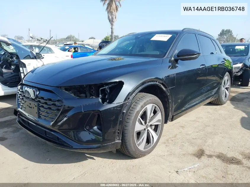 2024 Audi Q8 E-Tron Premium Quattro VIN: WA14AAGE1RB036748 Lot: 42605882