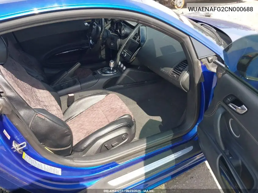 2012 Audi R8 5.2 VIN: WUAENAFG2CN000688 Lot: 42541277