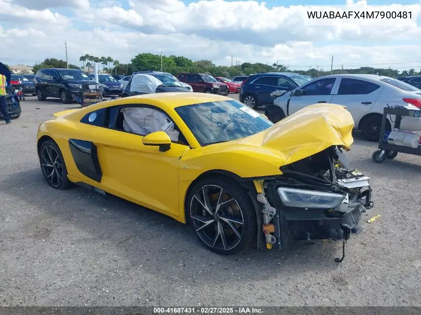 2021 Audi R8 V10 Rwd S Tronic VIN: WUABAAFX4M7900481 Lot: 41687431
