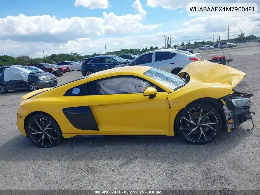 2021 Audi R8 V10 Rwd S Tronic VIN: WUABAAFX4M7900481 Lot: 41687431