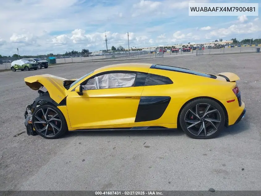2021 Audi R8 V10 Rwd S Tronic VIN: WUABAAFX4M7900481 Lot: 41687431