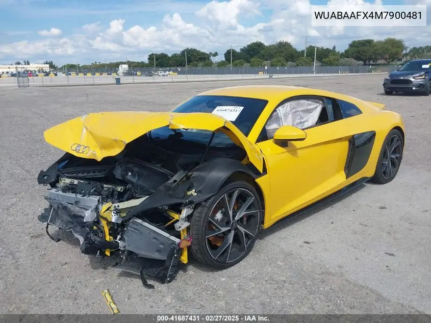 2021 Audi R8 V10 Rwd S Tronic VIN: WUABAAFX4M7900481 Lot: 41687431
