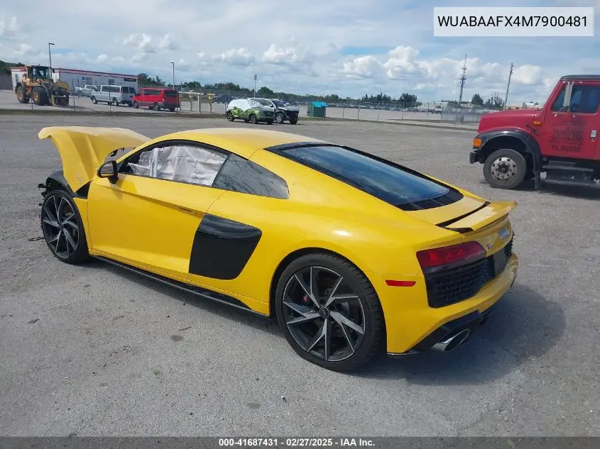 2021 Audi R8 V10 Rwd S Tronic VIN: WUABAAFX4M7900481 Lot: 41687431