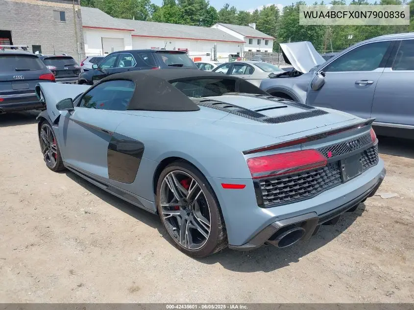 2022 Audi R8 Spyder V10 Performance Quattro S Tronic VIN: WUA4BCFX0N7900836 Lot: 42435601