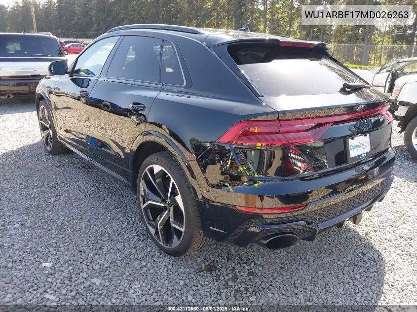 2021 Audi Rs Q8 Tfsi Quattro Tiptronic VIN: WU1ARBF17MD026263 Lot: 42172650