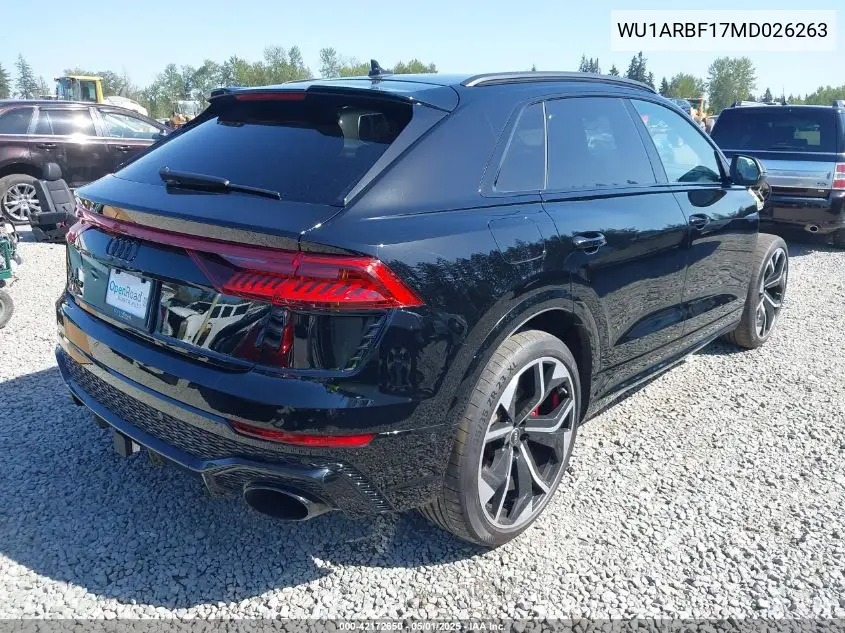 2021 Audi Rs Q8 Tfsi Quattro Tiptronic VIN: WU1ARBF17MD026263 Lot: 42172650