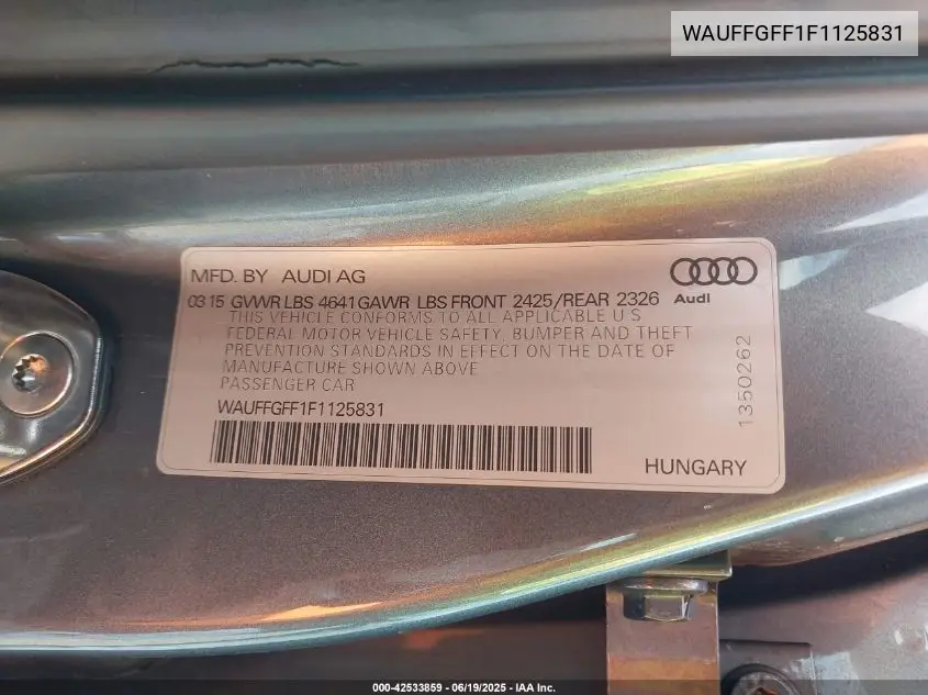 2015 Audi S3 2.0T Premium Plus VIN: WAUFFGFF1F1125831 Lot: 42533859