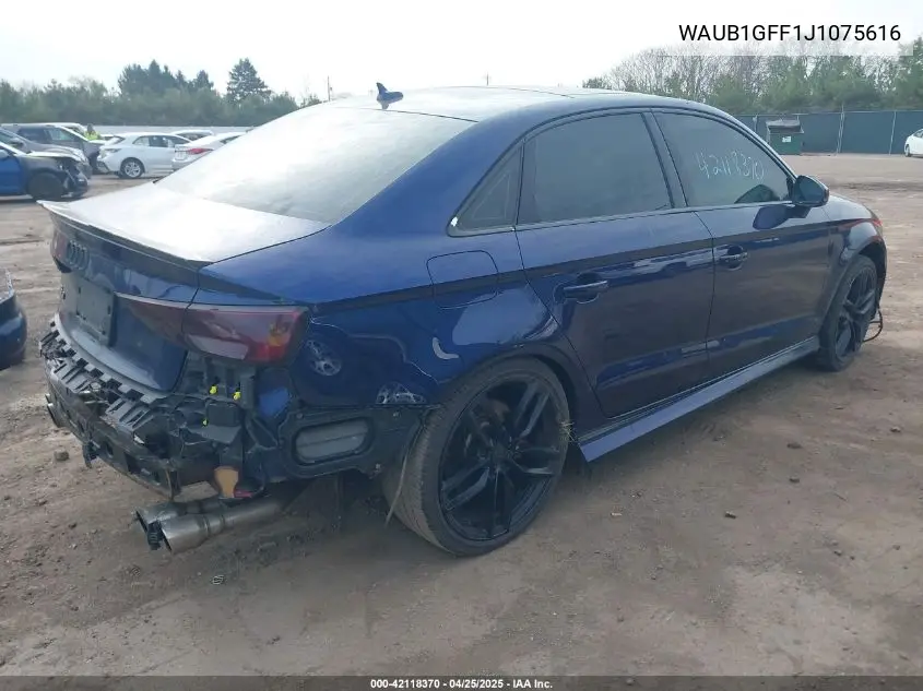 2018 Audi S3 2.0T Premium Plus/2.0T Tech Premium Plus VIN: WAUB1GFF1J1075616 Lot: 42118370