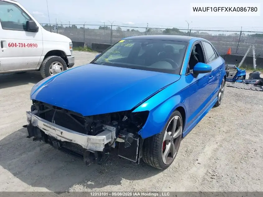 2019 Audi S3 Prestige VIN: WAUF1GFFXKA086780 Lot: 12313101