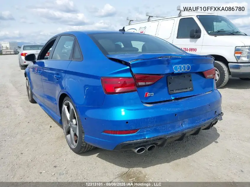 2019 Audi S3 Prestige VIN: WAUF1GFFXKA086780 Lot: 12313101