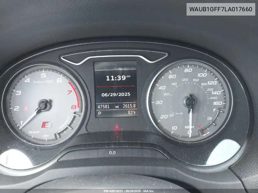 2020 Audi S3 Premium Tfsi Quattro S Tronic VIN: WAUB1GFF7LA017660 Lot: 42618231