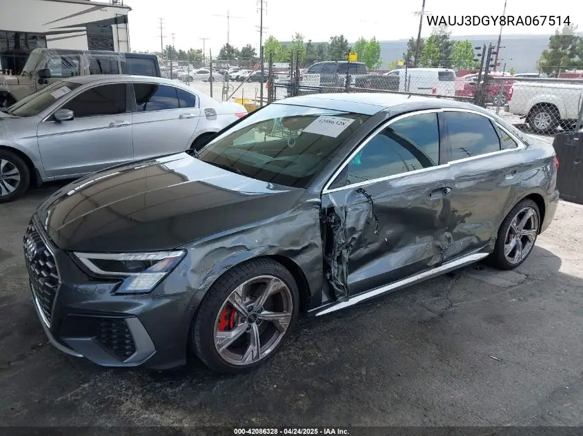2024 Audi S3 Prestige Tfsi Quattro S Tronic VIN: WAUJ3DGY8RA067514 Lot: 42086328
