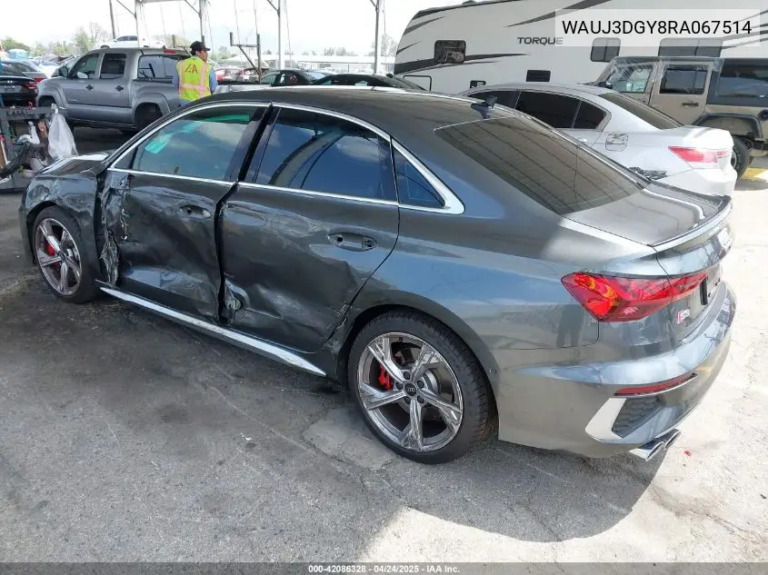 2024 Audi S3 Prestige Tfsi Quattro S Tronic VIN: WAUJ3DGY8RA067514 Lot: 42086328