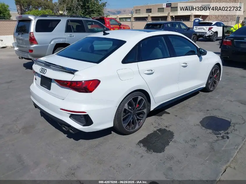 2024 Audi S3 Premium Plus Tfsi Quattro S Tronic VIN: WAUH3DGY4RA022732 Lot: 42575255